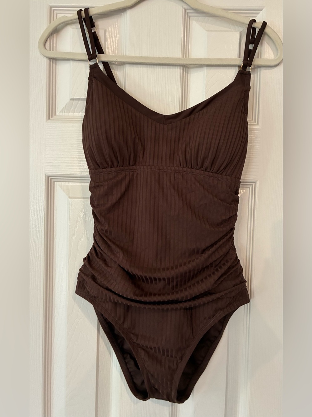 NWT Ellen Tracy Brown Ribbed One-Piece Swimsuit
